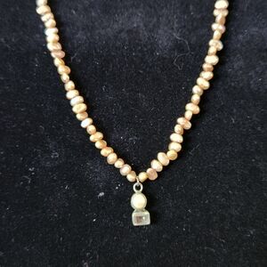 Peach Beaded Freshwater Pearl Necklace 16"